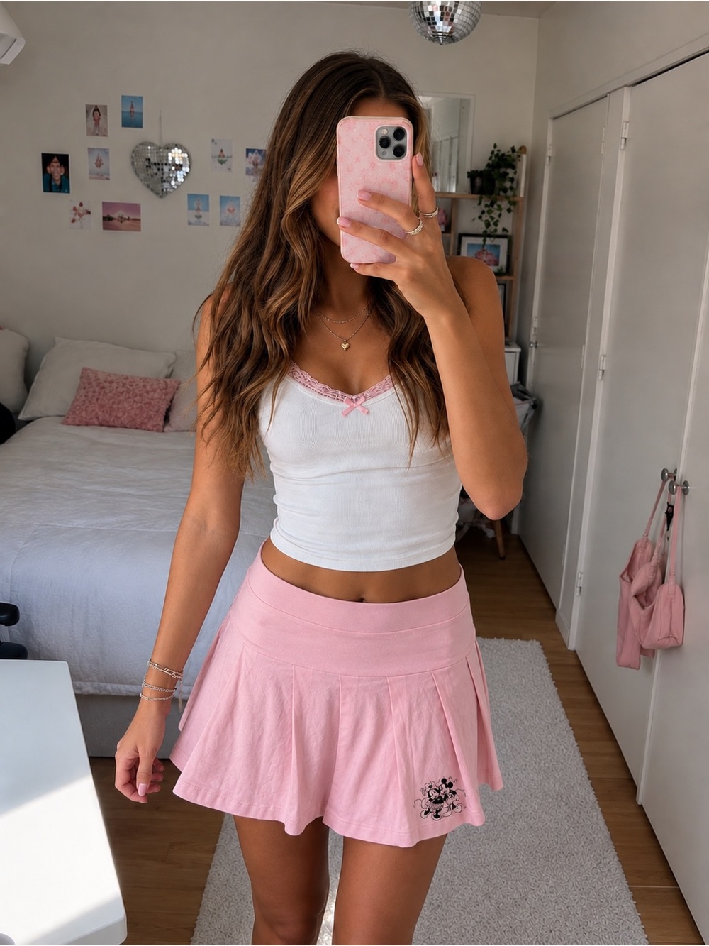 Primark Pink Minnie & Mickey A-Line Mini Skirt - Women's Casual Tennis Skirt